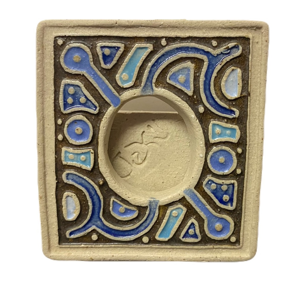 Mini Handmade Talavera Picture Frame 3” Small Signed Painted Clay Unique Blue